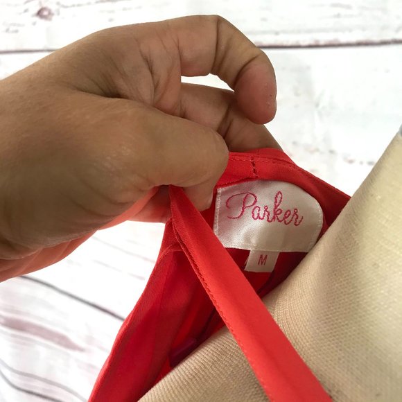 Parker NY Women's Orange Nicole Stud-Front Sleeveless 100% Silk Dress - Picture 8 of 10